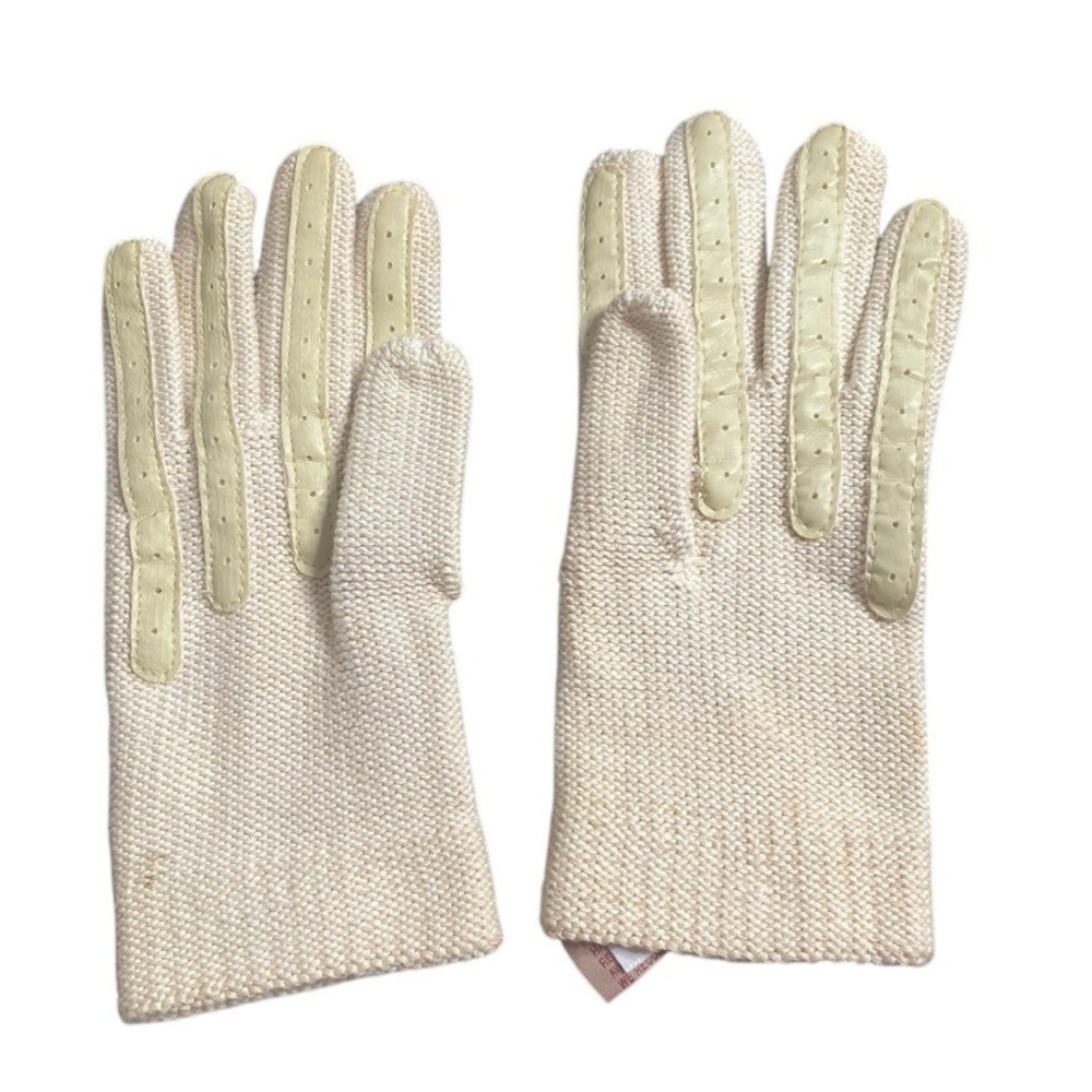 Notice Ladies Cream Knit Gloves One Size Cotton Blend Palm Detail Vintage